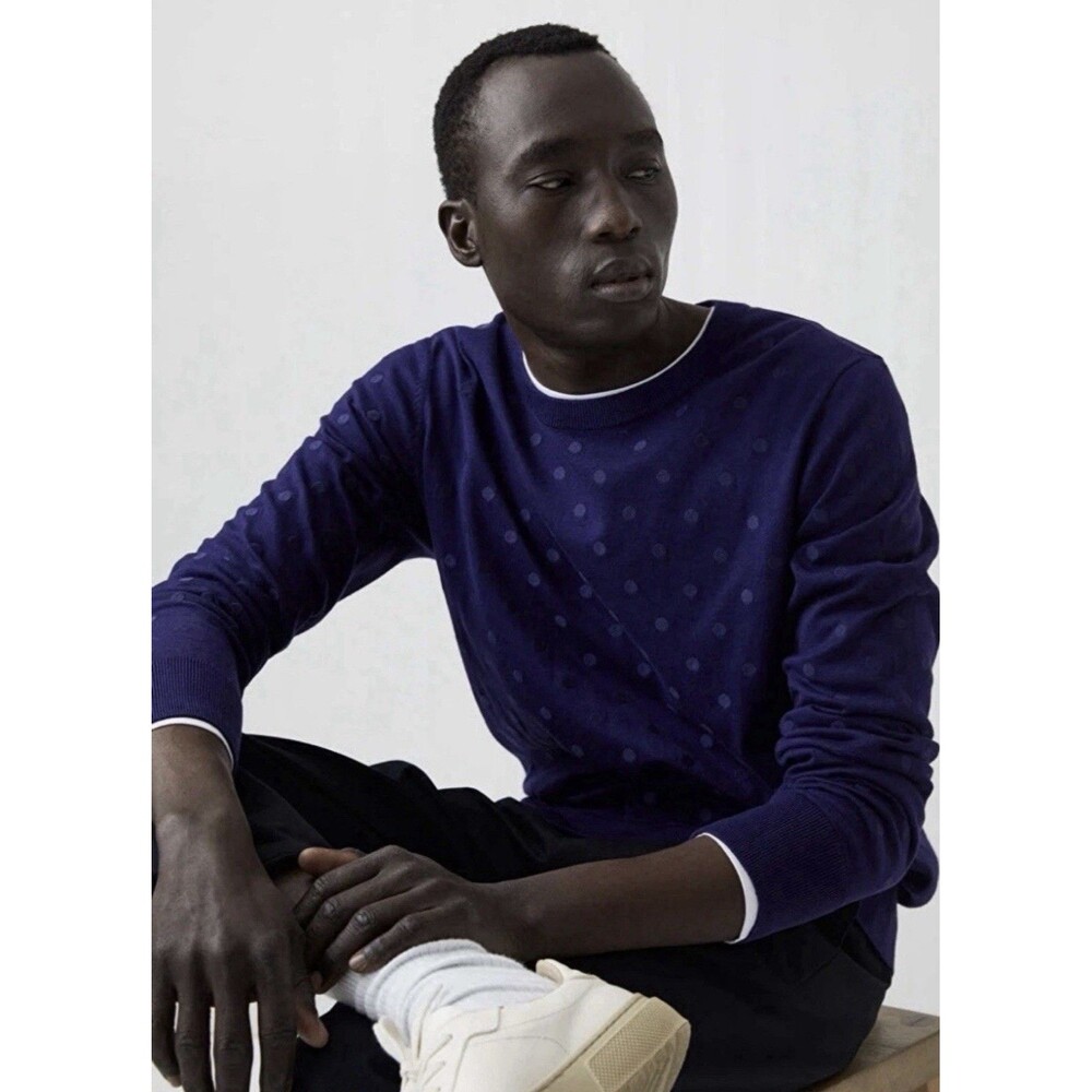 Arket Polka Dot Cotton Sweater Jumper Blue Knit Pull Over Men’s Size Small
